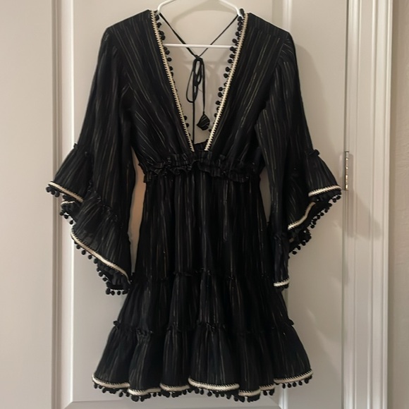 MISA by ANTHROPOLOGIE Womens Black Gold Pom Pom Kacia Dress, EUC! Size XS/S - Picture 8 of 10